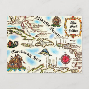 La carte postale de la carte des Indes occidentale