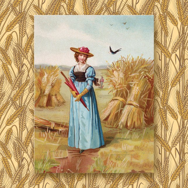 La carte postale de la femme dans le champ de blé (Créateur téléchargé)
