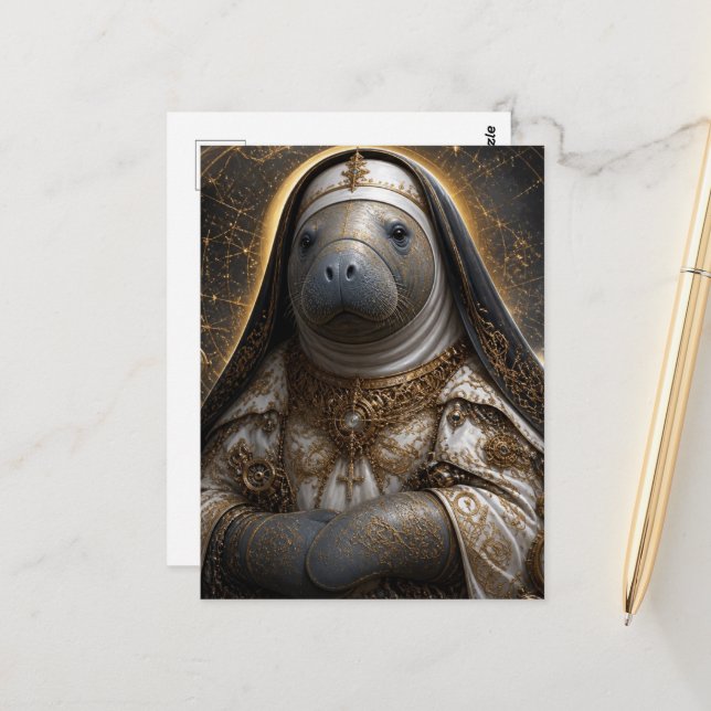 La carte postale de la nonne lamantin (Devant/Arrière en situation)