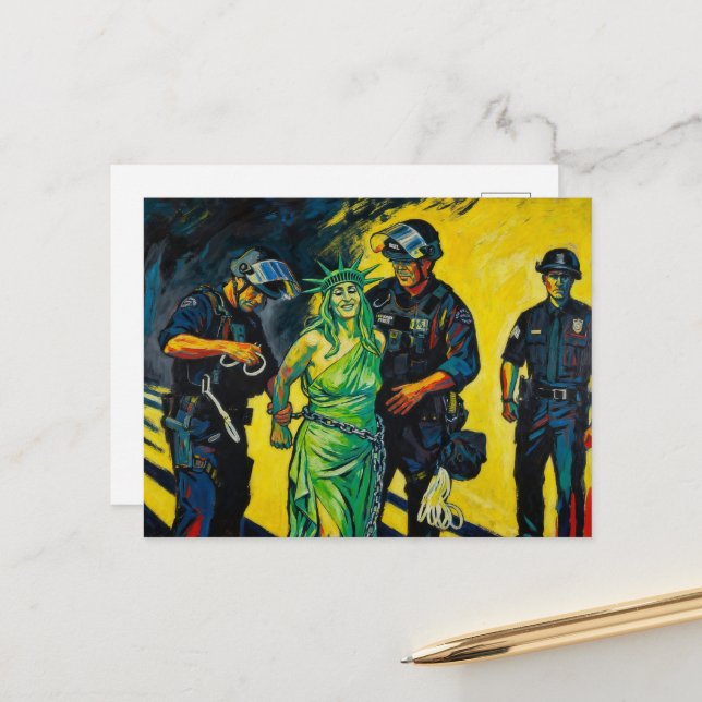La carte postale de l'arrestation de la Statue de  (Devant/Arrière en situation)