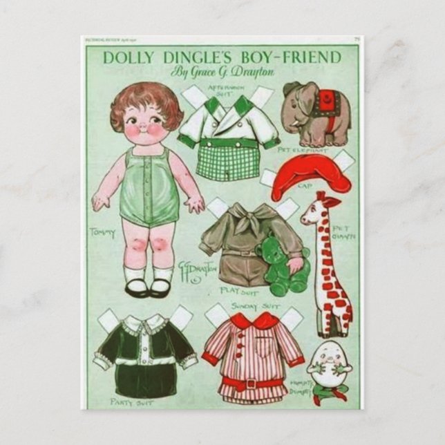 La carte postale de poupée en papier du petit ami  (Devant)