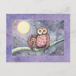 La carte postale des hiboux et de la lune