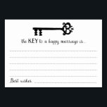 La clé d'une carte de mariage heureuse<br><div class="desc">Ces cartes de conseil mariage de charme seront le complément parfait à votre réception de mariage ou douche mariage/nuptiale. Cette conception comporte une clé noire vintage avec les mots "La CLÉ d'un mariage heureux est" dans une police de script noir. Ces cartes demandent à vos invités de laisser une note...</div>