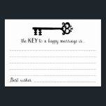 La clé d'une carte de mariage heureuse<br><div class="desc">Ces cartes de conseil mariage de charme seront le complément parfait à votre réception de mariage ou douche mariage/nuptiale. Cette conception comporte une clé noire vintage avec les mots "La CLÉ d'un mariage heureux est" dans une police de script noir. Ces cartes demandent à vos invités de laisser une note...</div>