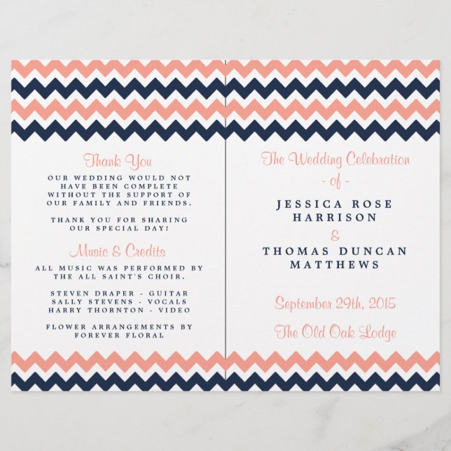 La collection Mariage moderne Chevron - Rose & Nav (Devant)