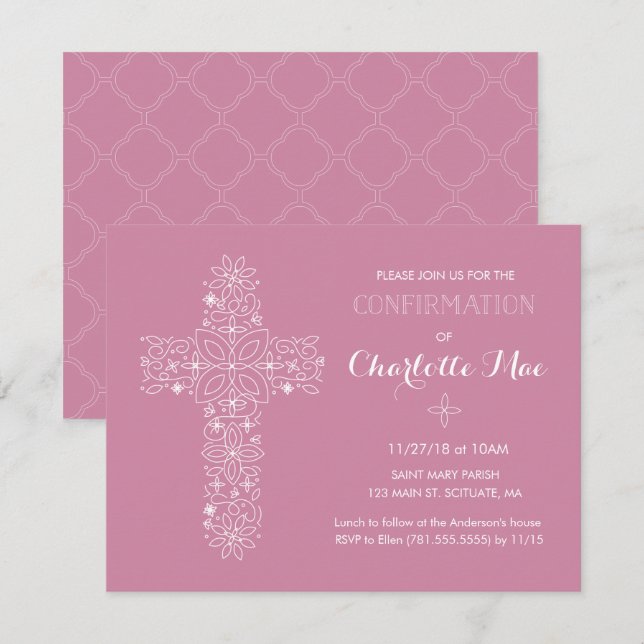 La confirmation de la fille Carte d'invitation rel (Devant / Derrière)