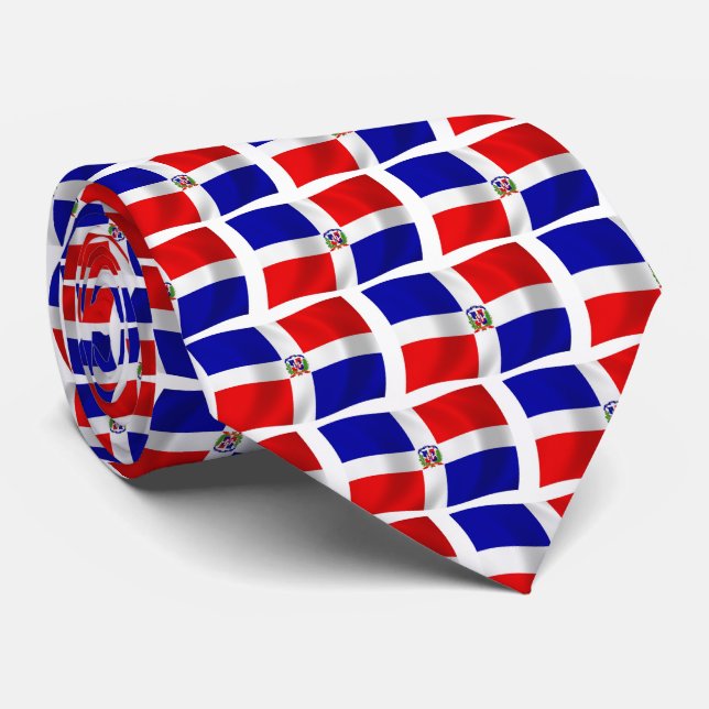La cravate au drapeau de la République dominicaine (Roulé)