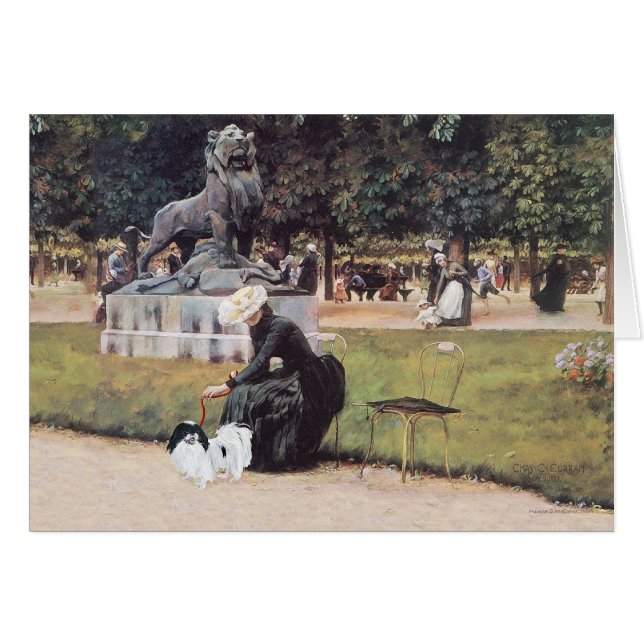 La dame et le menton japonais dans le parc (Devant horizontal)