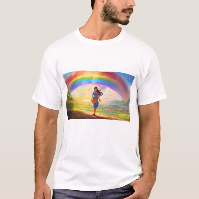 La Dame moderne derrière le T-shirt arc en ciel (Devant)