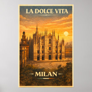 La Dolce Vita - Affiche de voyage vintage de Milan