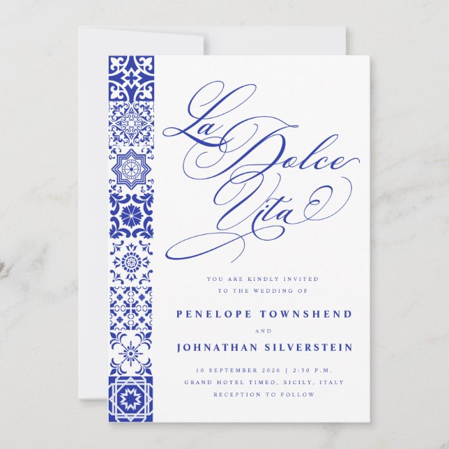 La Dolce Vita Invitation de mariage carreaux bleus (Devant)