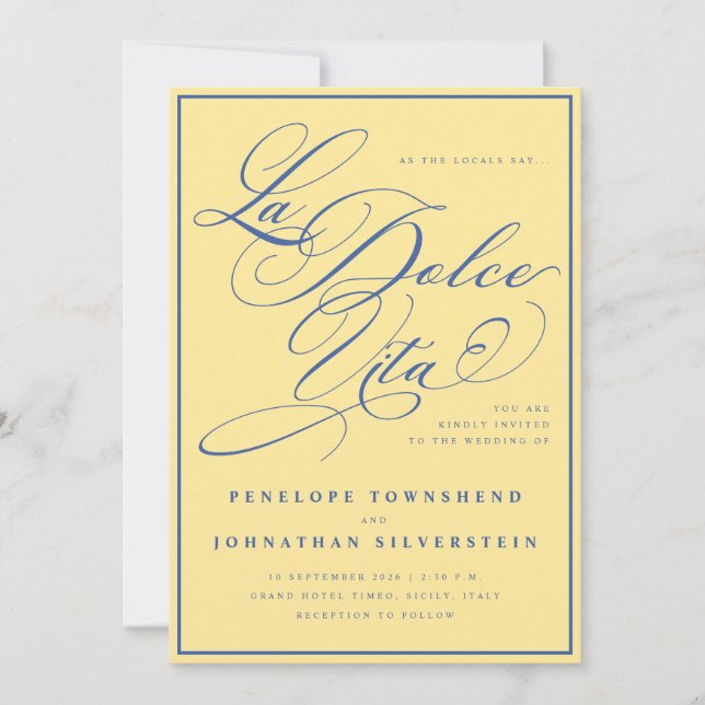 La Dolce Vita Invitation Mariage Jaune Citron Bleu (Devant)