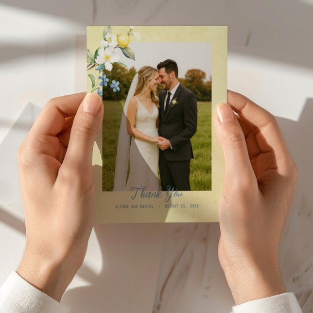 La Dolce Vita Lemon Floral Mariage Merci Cartes (Show appreciation to your guests with timeless watercolor lemon floral thank you notes.)