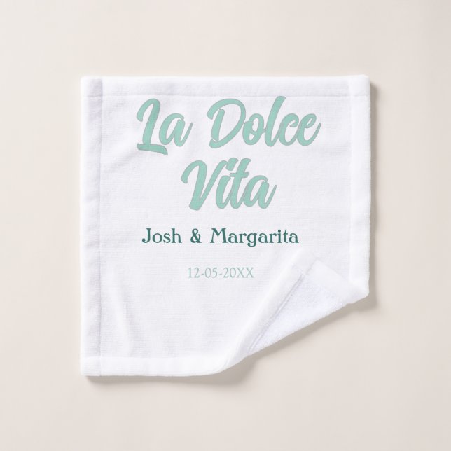 La Dolce Vita vert bleu pastel nom date mariage  (Gant de toilette)