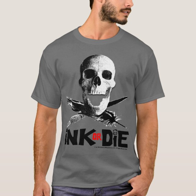 La "encre ou meurent" T-shirt gris (Devant)