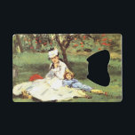 La famille Monet dans son jardin Edouard Manet<br><div class="desc">La famille Monet dans leur jardin. Edouard Manet. Paysage estival. Une femme en belle robe et casquette est assise dans le jardin sous un arbre sur l'herbe. Un garçon est assis sur l'herbe à proximité. Reproduction d'oeuvres d'art célèbres dans le domaine public.</div>