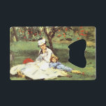 La famille Monet dans son jardin Edouard Manet<br><div class="desc">La famille Monet dans leur jardin. Edouard Manet. Paysage estival. Une femme en belle robe et casquette est assise dans le jardin sous un arbre sur l'herbe. Un garçon est assis sur l'herbe à proximité. Reproduction d'oeuvres d'art célèbres dans le domaine public.</div>