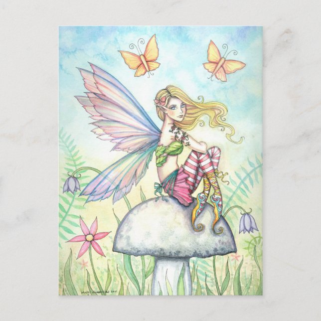 La Fée et Papillon de Carte Postale du Jardin d'Hé (Devant)