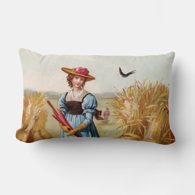 La femme dans le champ de blé Lumbar Coussin (Recto)