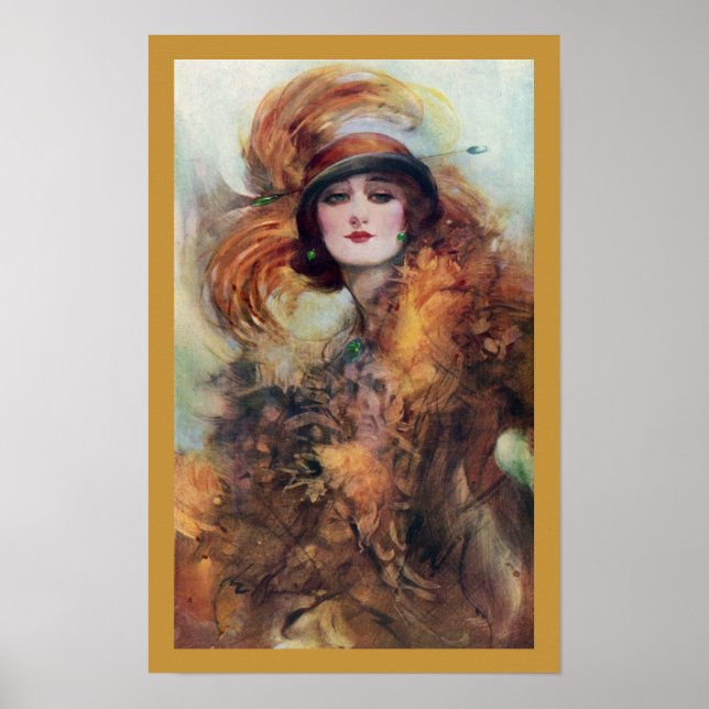 La femme en fourrure et émeraude poster vintage (Devant)