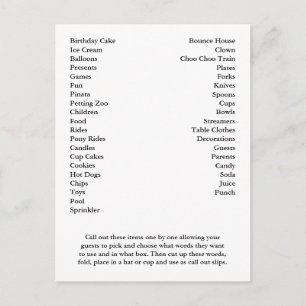 La fête d'anniversaire de carte de bingo-test