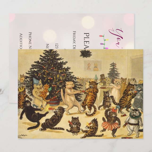 La fête de Noël du chat - Invitations Louis Wain (Devant / Derrière)