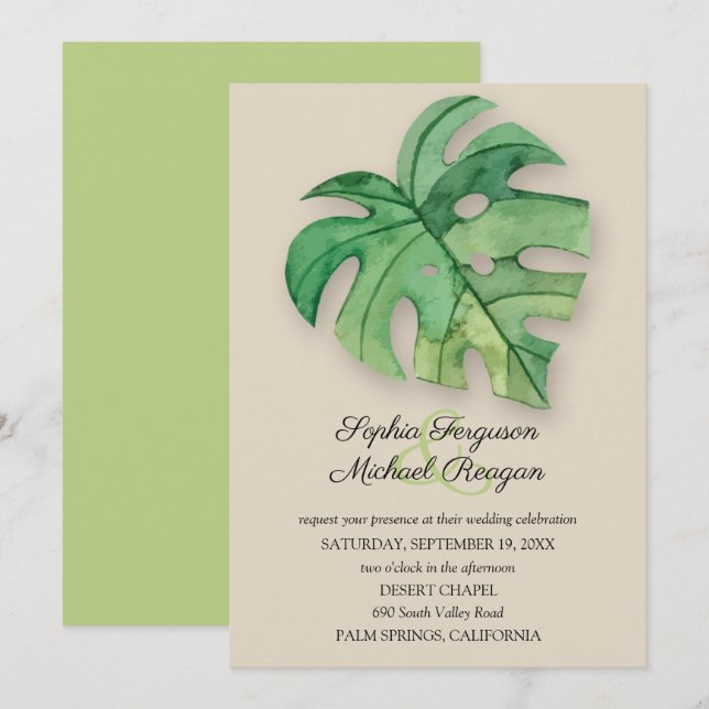 La feuille de Monstera Tropical sur le mariage Tan (Devant / Derrière)
