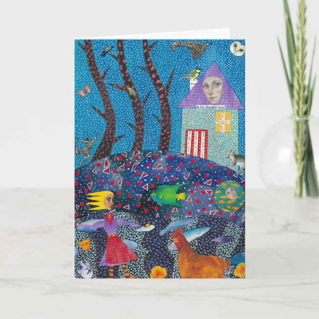 La fille et sa carte de voeux au poulet (Devant)