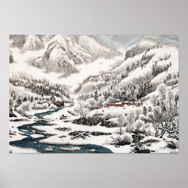 La forêt en neige, affiche de peinture chinoise (Devant)
