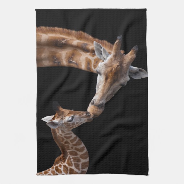 La girafe embrasse la serviette de cuisine (Vertical)