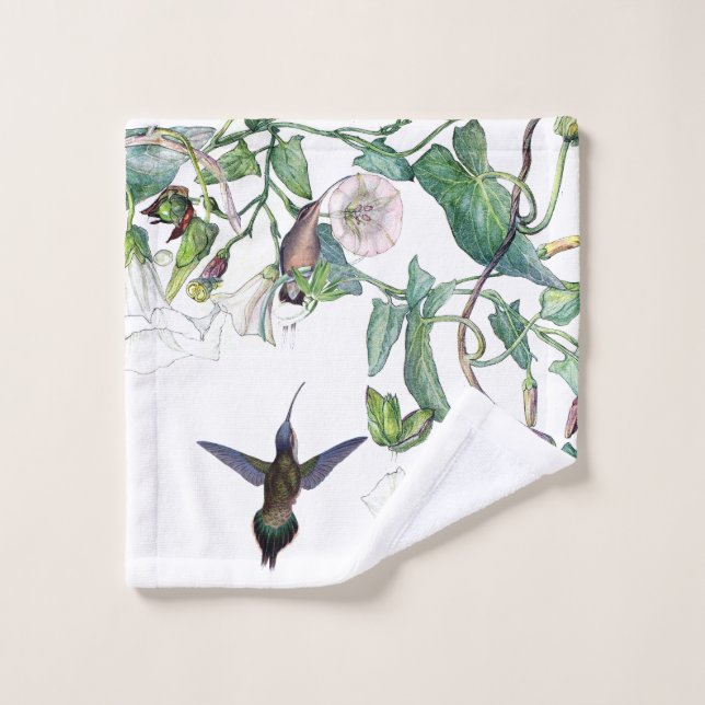 La gloire de matin d'oiseaux de colibri fleurit (Gant de toilette)