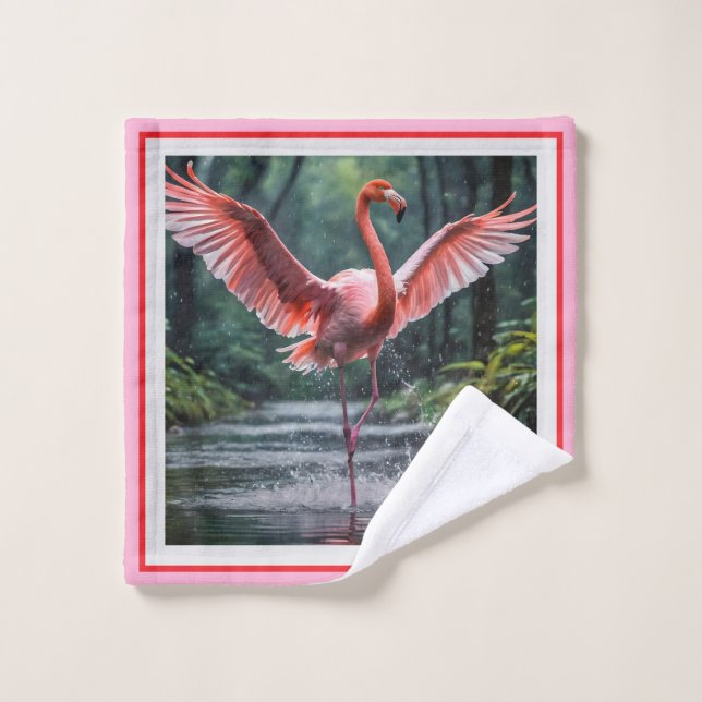 La grâce en vol : Le Flamant rose rose (Gant de toilette)