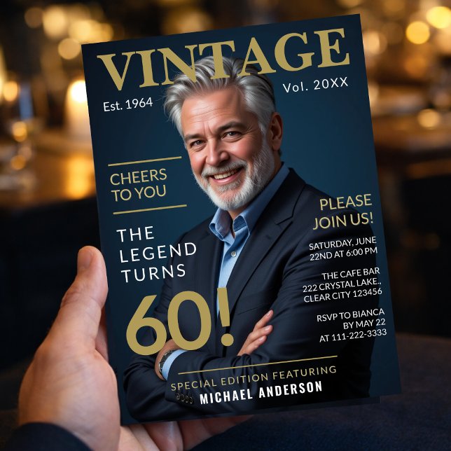 La Légende a 60 ans : Invitation (Elegant navy gold 60th birthday invitation styled for a meaningful and memorable celebration)