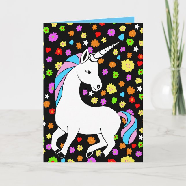 La licorne et les fleurs. Carte d'anniversaire (Devant)