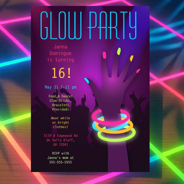 La lueur des grottes dans les invitations de la fê (Rave Glow in the Dark Party Invitations
)