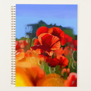 La maison aux coquelicots - peinture à l'huile