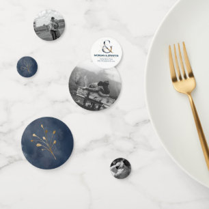 La marine et l'or de mariage de confettis de photo