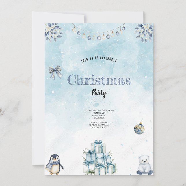 la meilleure invitation de Noël bleue et blanche (Devant)