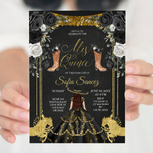 La Mexicaine Charra Mis Quince Black Invitation