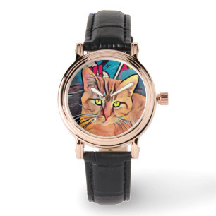 La montre de chat de noir des femmes mignonnes de