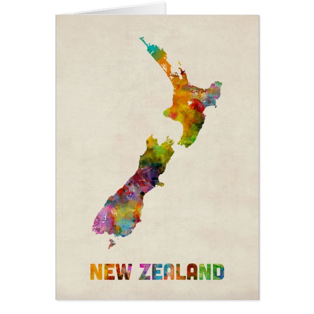La Nouvelle Zélande, carte d'aquarelle (Devant)
