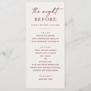 La Nuit Avant Carte de Menu de Dîner de Répétiti