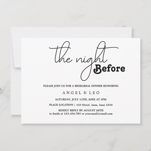 La Nuit Avant Le Dîner De Répétition Carte D'Invit (Devant)