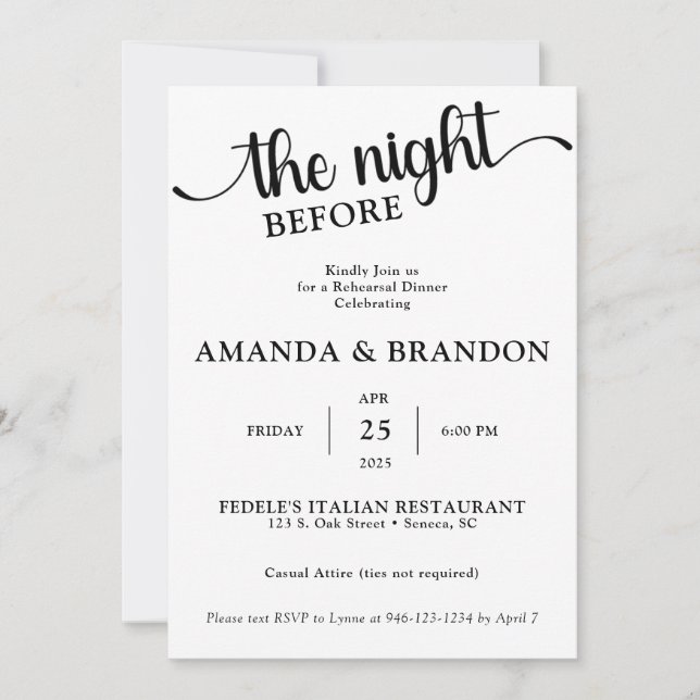 La Nuit Avant Le Dîner De Répétition Invitation (Devant)