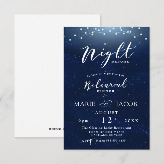 La Nuit Avant Le Dîner Du Réhersal Invitation (Devant / Derrière)