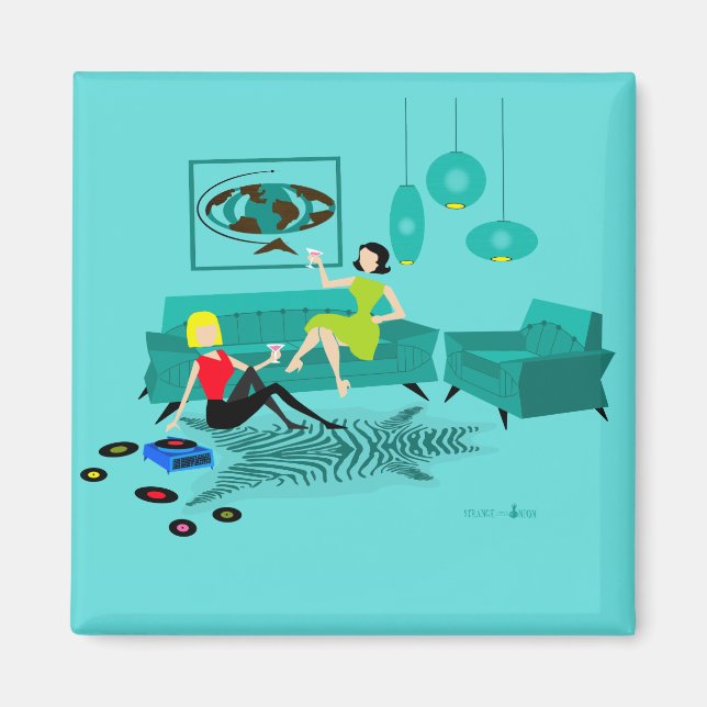 La nuit de la fille rétro dans le aimant Carré (Devant)