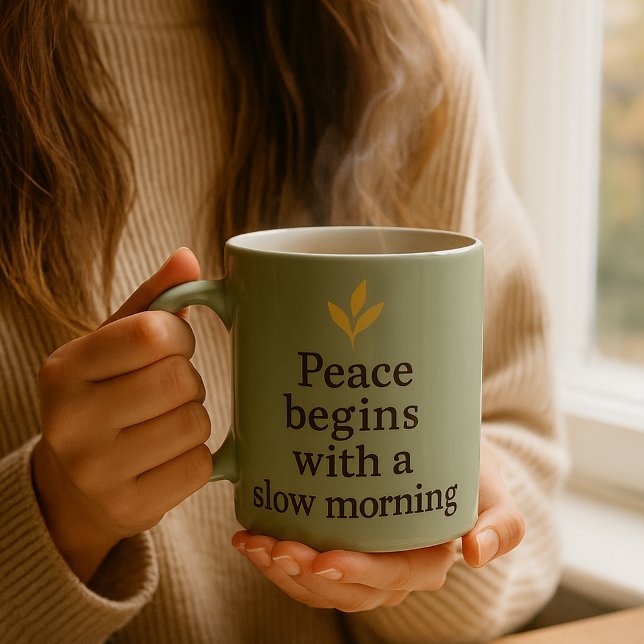 La paix commence avec un matin lent – Mug minimali (Peace begins with a slow morning quote mug)