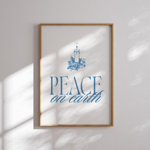 La Paix sur Terre Bougie Bleue Poster de Noël