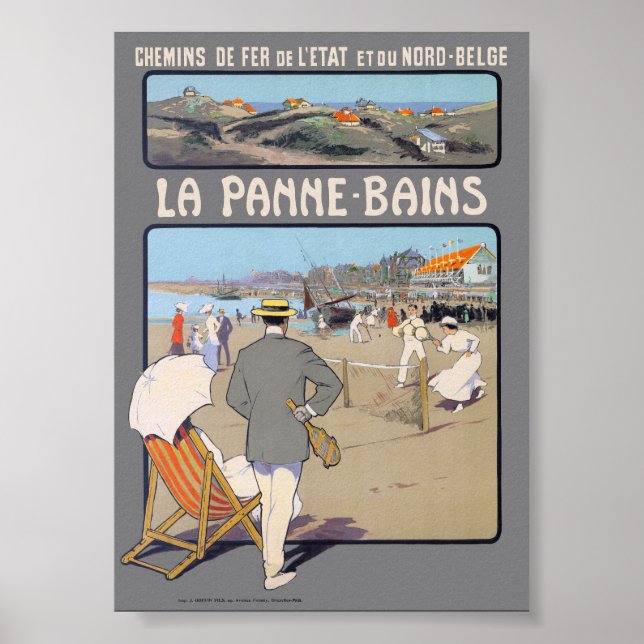 La Panne-Bains Poster vintage 1912 (Devant)