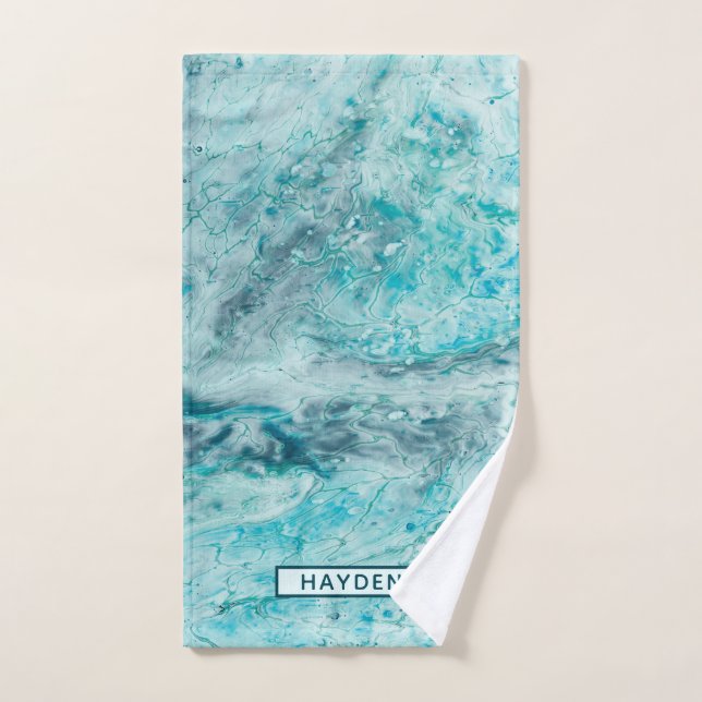 La peinture abstraite de turquoise versent le (Serviette à main)